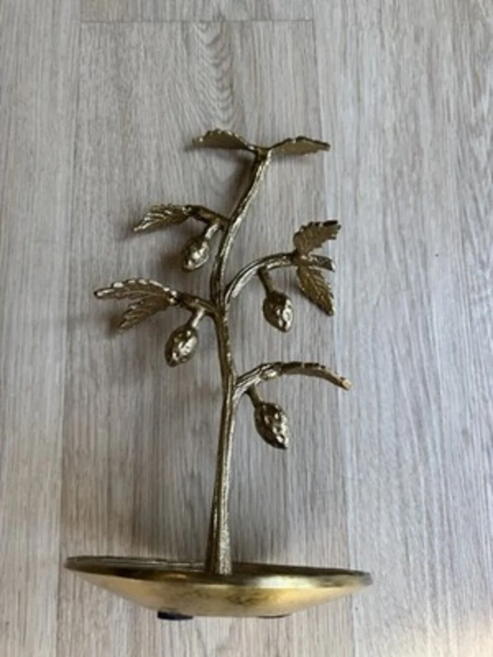 Gold painted jewelry stand metal with a strawberry design, elegant jewelry stand